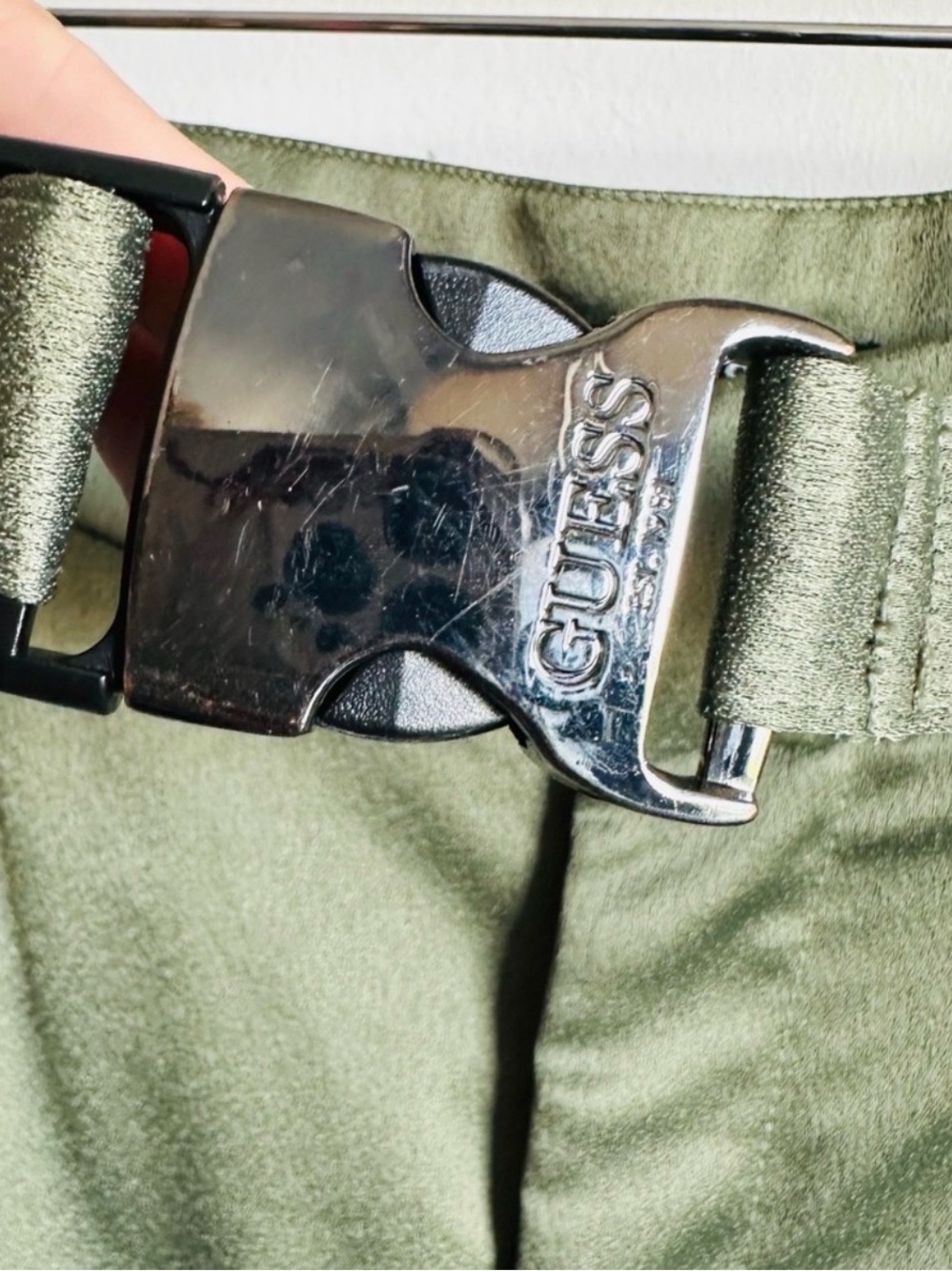 GUESS Olive Satin Cargo Jogger Pants | Utility Tapered Ankle | Size 8 - Picture 5 of 7